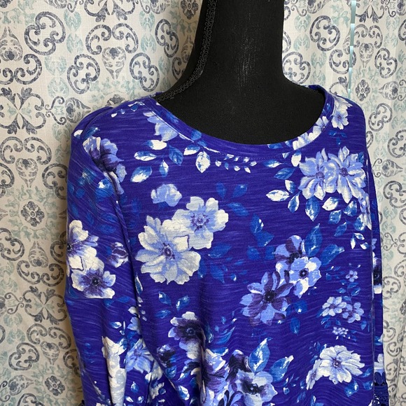 Woman Within Womens Plus Size 18/20 Blue Floral‎ Top with Lace Sleeves - Picture 3 of 10